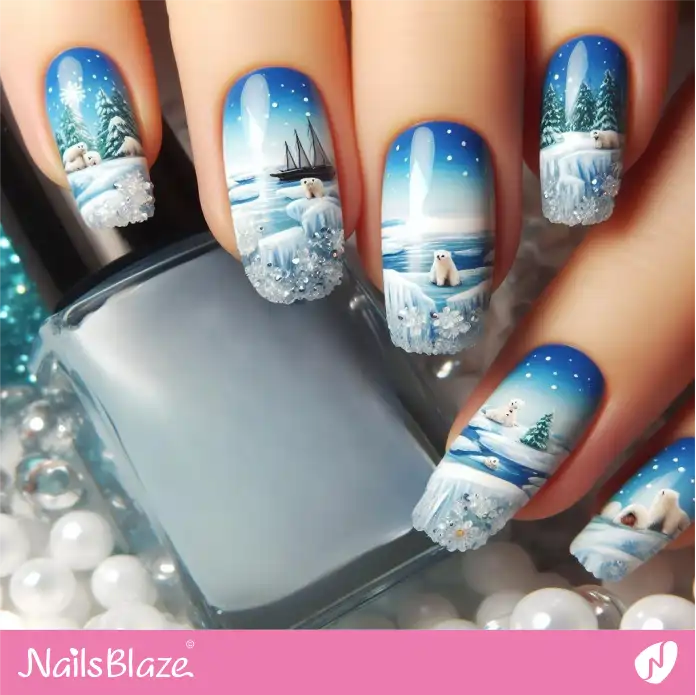 Embellished Polar Bear Nail Design | Polar Wonders Nails - NB3124